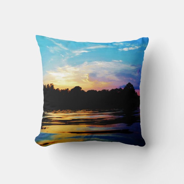 Rainbow Sunset on mountain Lake Cushion (Front)