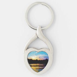 Rainbow sunset on mountain Lake Key Ring