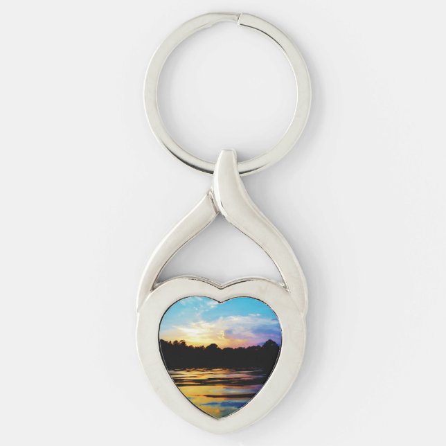 Rainbow sunset on mountain Lake Key Ring (Front)