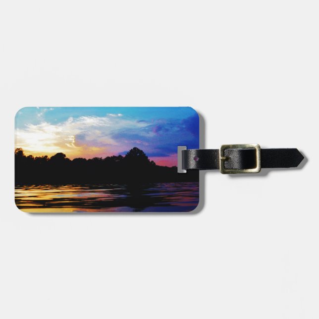 Rainbow sunset on mountain Lake Luggage Tag (Front Horizontal)