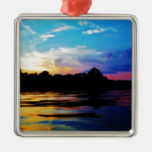 Rainbow sunset on mountain Lake Metal Ornament