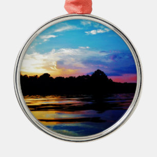 Rainbow sunset on mountain Lake Metal Tree Decoration