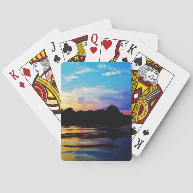 Rainbow sunset on mountain Lake Playing Cards (Back)