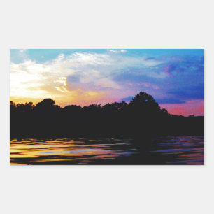Rainbow sunset on mountain Lake Rectangular Sticker