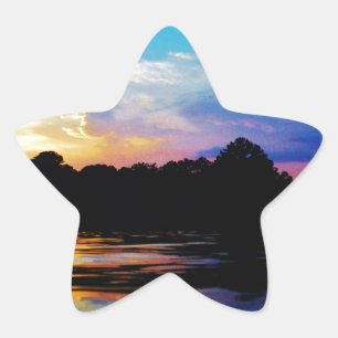 Rainbow sunset on mountain Lake Star Sticker
