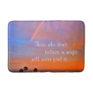 Rainbow Sunset Photo Believe in Magic Quote Script Bath Mat