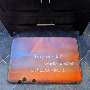 Rainbow Sunset Photo Believe in Magic Quote Script Bath Mat