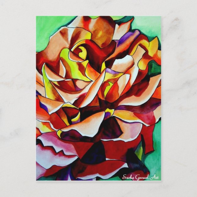 Rainbow Sunset Rose watercolor original art Postcard (Front)