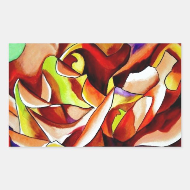 Rainbow Sunset Rose watercolor original art Rectangular Sticker (Front)