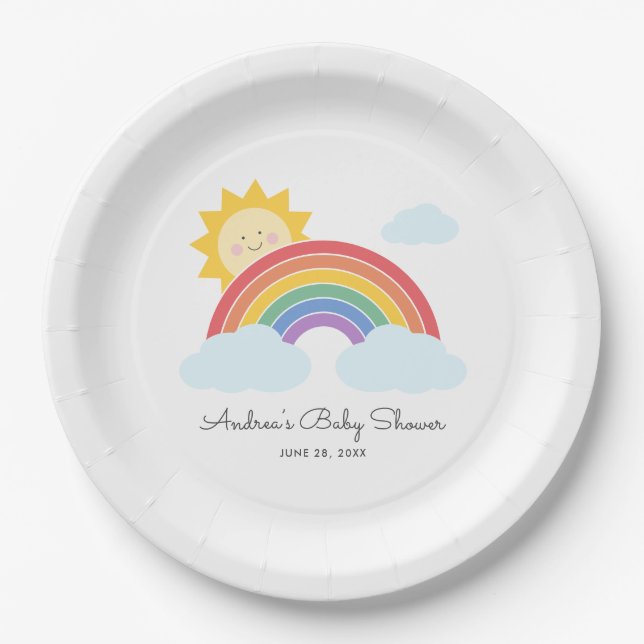 Rainbow Sunshine Baby Shower or Birthday  Paper Plate (Front)
