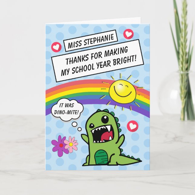 Rainbow Sunshine Bright School Year Teacher Thank You Card (Front)