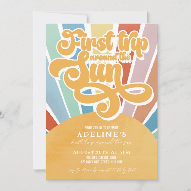 Rainbow Sunshine First Birthday Boho Girl Invitation (Front)