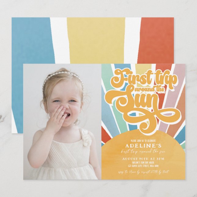 Rainbow Sunshine First Trip around the Sun Photo Invitation (Front/Back)