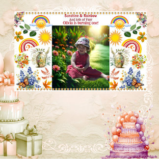 Rainbow Sunshine Green Spring Garden 1st Birthday Banner