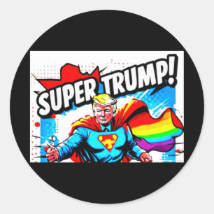 Rainbow Super Trump - Vintage Pop Art Print Classic Round Sticker