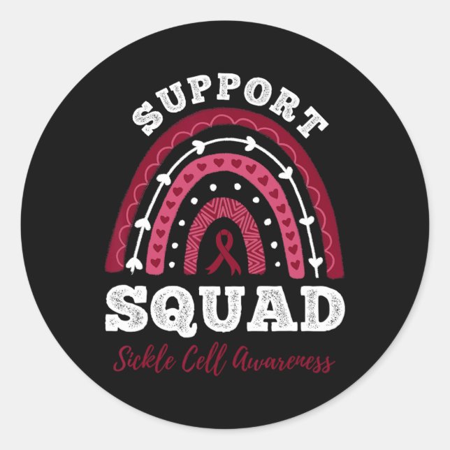 Rainbow Support Squad Sickle Cell Awareness  Classic Round Sticker (Front)