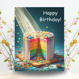 Rainbow Surprise Birthday Cake Card