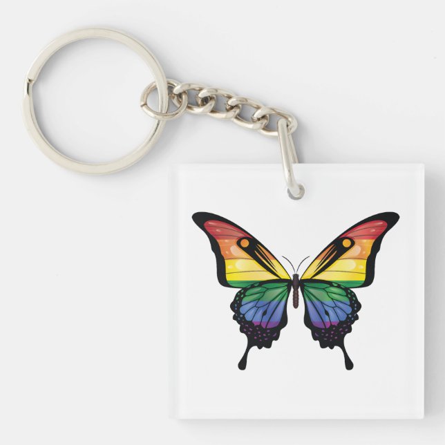 Rainbow Swallowtail Butterfly Flag Key Ring (Front)