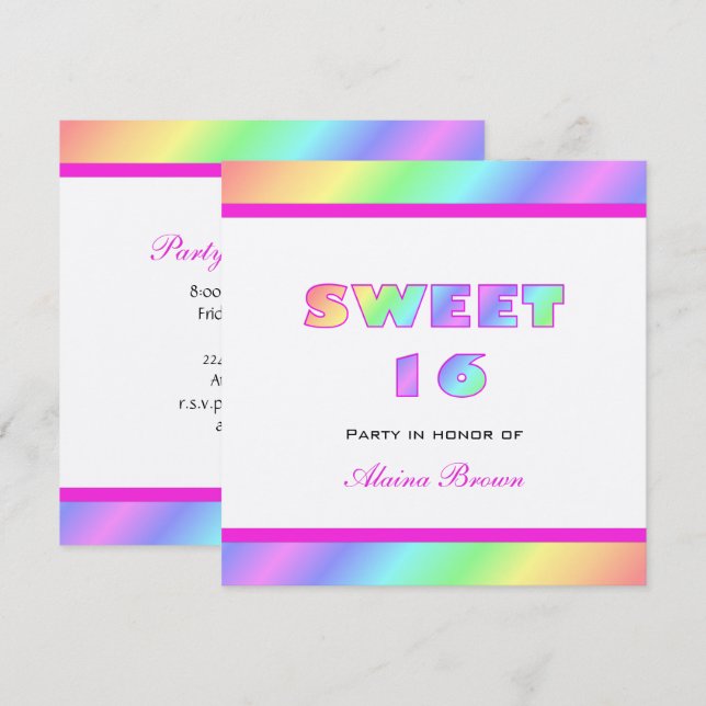 Rainbow Sweet 16 Party Invitation (Front/Back)