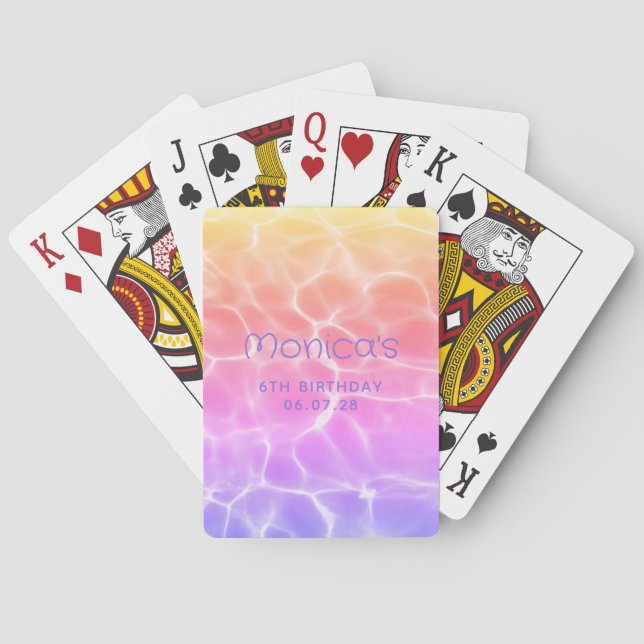 Rainbow Swimming Pool Girly 6th Birthday Playing Cards (Back)