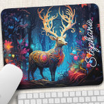 Rainbow Swirl Forest Deer Personalised Mouse Pad<br><div class="desc">Transform your workspace into a magical realm with this personalised mouse pad featuring a majestic deer adorned with swirling rainbow colours, set within an enchanted forest. The vibrant design and mystical atmosphere create a captivating scene, inspiring creativity and wonder. Make it truly yours by adding your name or a special...</div>