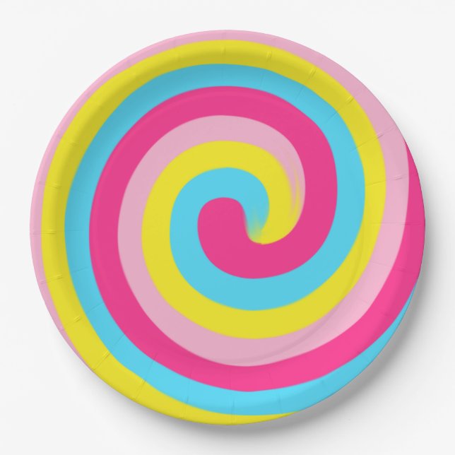 Rainbow Swirl Party Paper Plate (Front)