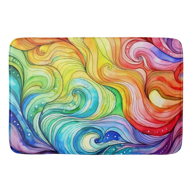 Rainbow Swirl Pattern Bath Mat (Front)