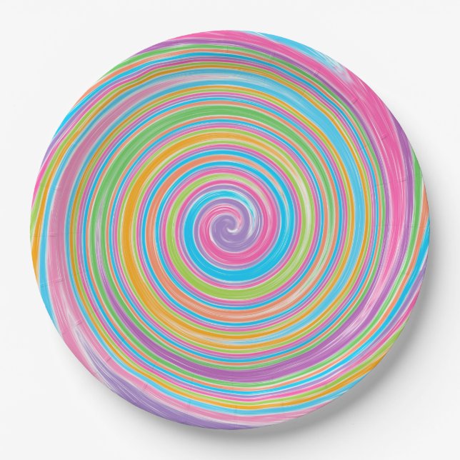 Rainbow swirl pattern  paper plate (Front)