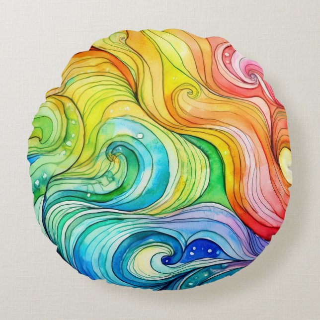 Rainbow Swirl Pattern Round Cushion (Front)