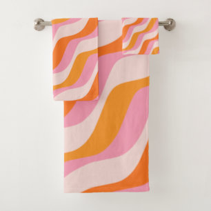 Rainbow Swirl Pink Orange Abstract Retro Sunshine Bath Towel Set
