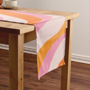 Rainbow Swirl Pink Orange Abstract Retro Sunshine Short Table Runner