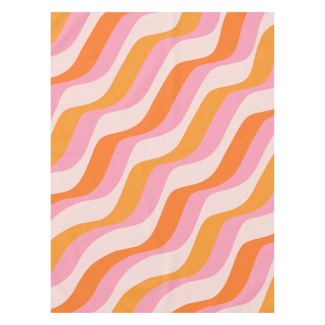 Rainbow Swirl Pink Orange Abstract Retro Sunshine Tablecloth (Front)