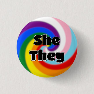 Rainbow Swirl Pronoun Pin (She/They)