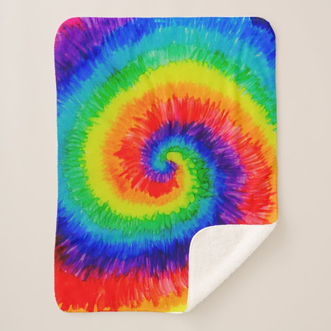 Rainbow Swirl Tie Dye Alcohol Ink Painting Sherpa Blanket (Front)
