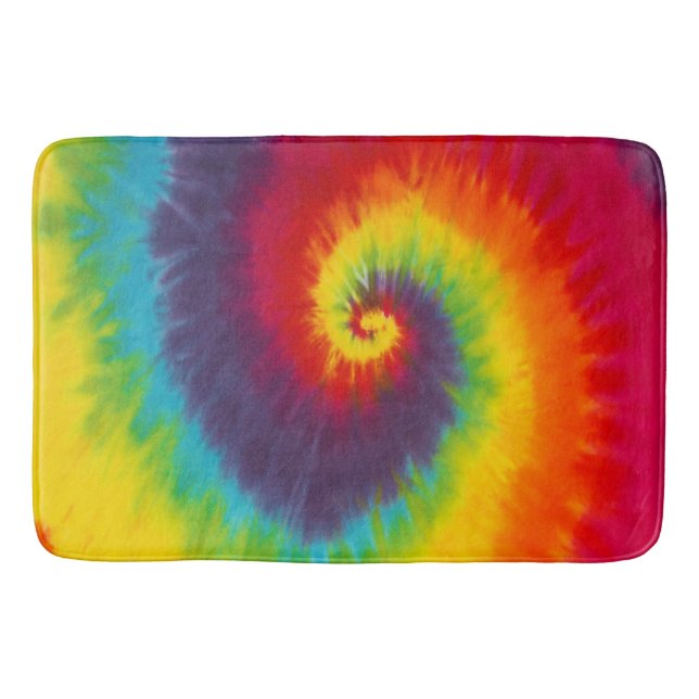 Rainbow Swirl Tie Dye Groovy Cool Colourful Bath Mat (Front)