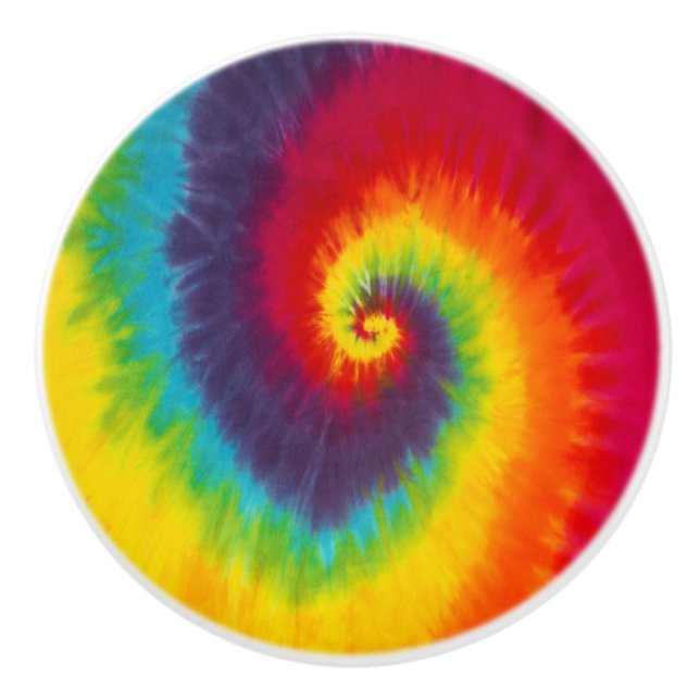 Rainbow Swirl Tie Dye Groovy Cool Colourful Ceramic Knob (Front)