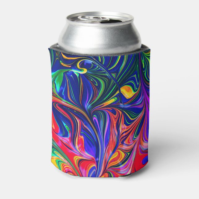 Rainbow Swirl Trippy Glow Stick Can Cooler (Can Back)