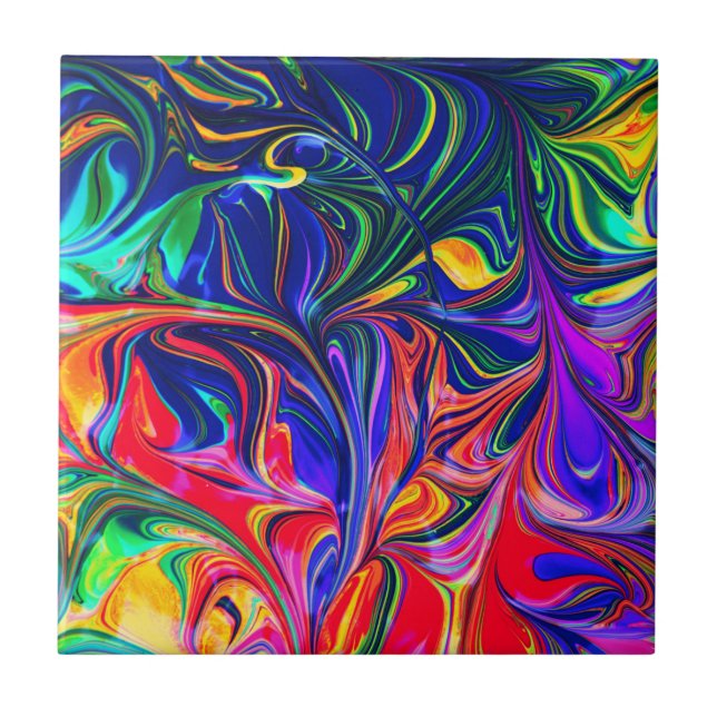 Rainbow Swirl Trippy Glow Stick Ceramic Tile (Front)