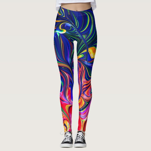 Rainbow Swirl Trippy Glow Stick Leggings (Front)