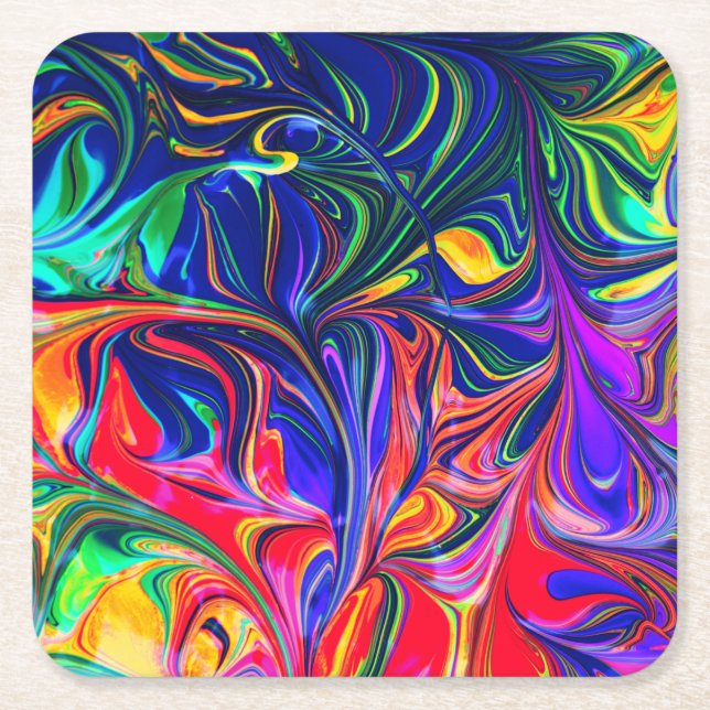 Rainbow Swirl Trippy Glow Stick Square Paper Coaster (Front)
