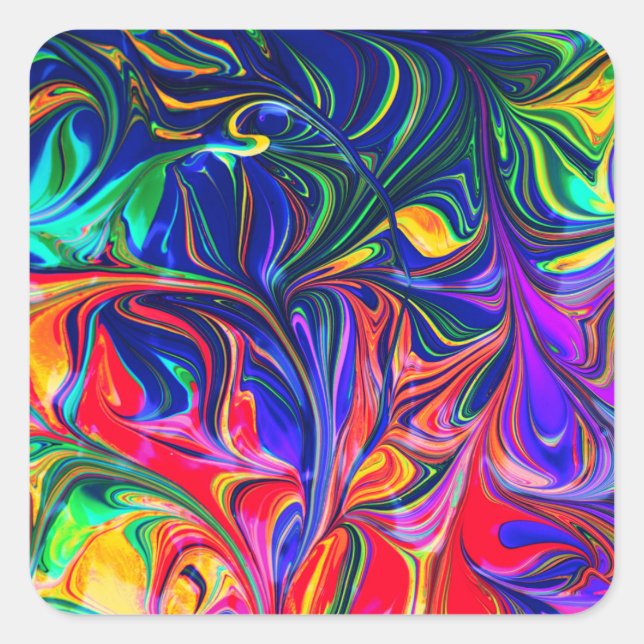 Rainbow Swirl Trippy Glow Stick Square Sticker (Front)