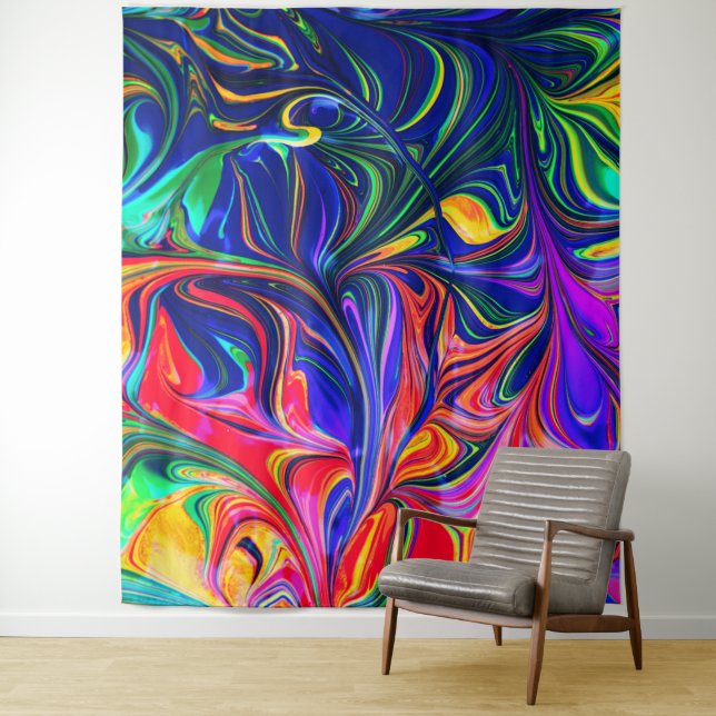 Rainbow Swirl Trippy Glow Stick Tapestry (In Situ)