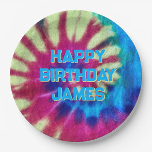 rainbow swirl vivid colourful rainbow tie dye paper plate