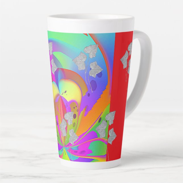 Rainbow Swirl With Leaves Latte Mug (Right Angle)