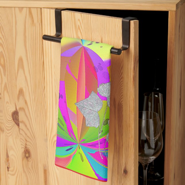 Rainbow Swirl With Leaves Tea Towel (Thirds Fold)