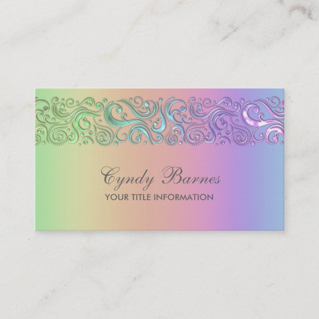 Rainbow Swirlie Border on Rainbow Background Business Card (Front)