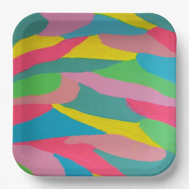 Rainbow Swirls Abstract  Paper Plate (Front)