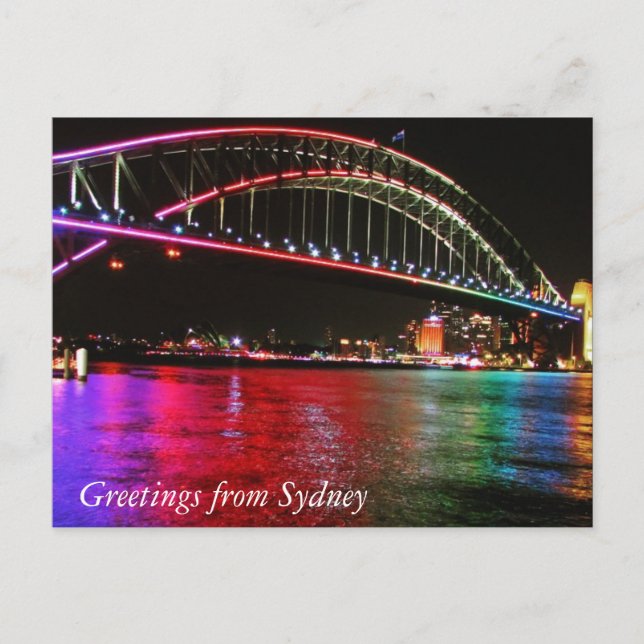 rainbow sydney bridge greetings postcard (Front)