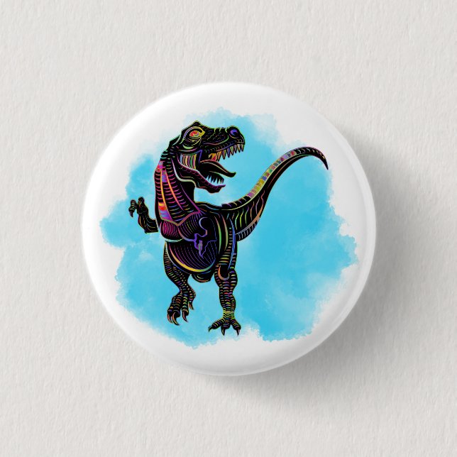 Rainbow T-Rex 3 Cm Round Badge (Front)