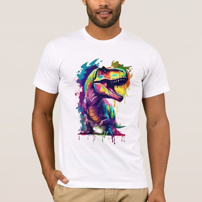 Rainbow T-Rex Dinosaur Digital Art T-Shirt Design (Front)